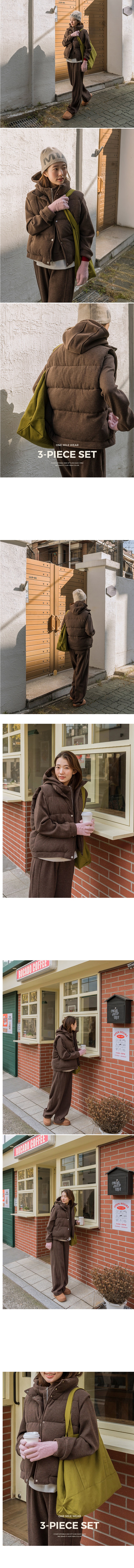 正韓 一套!多種穿搭三件式拉鍊連帽外套+鋪棉背心+寬褲 套裝休閒【C23212】