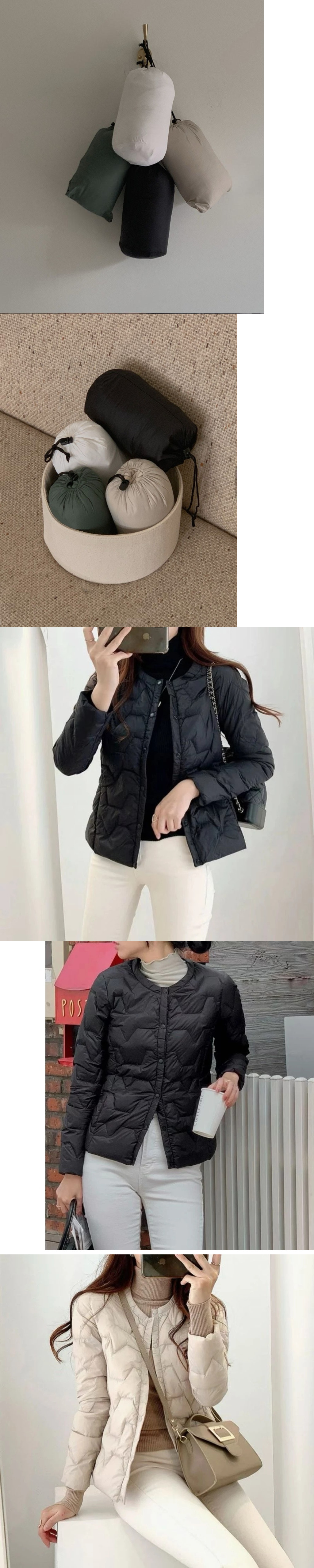 正韓 保暖質感可收納 微腰身絎縫輕量鴨絨外套 【B323276】韓國代購
