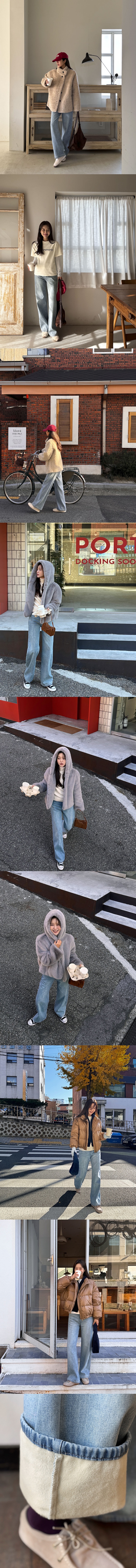 正韓 好看刷色 保暖內磨毛淺色直筒牛仔褲【D623286】韓國代購