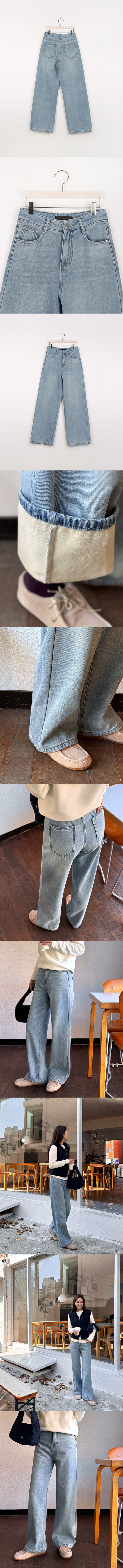 正韓 好看刷色 保暖內磨毛淺色直筒牛仔褲【D623286】韓國代購