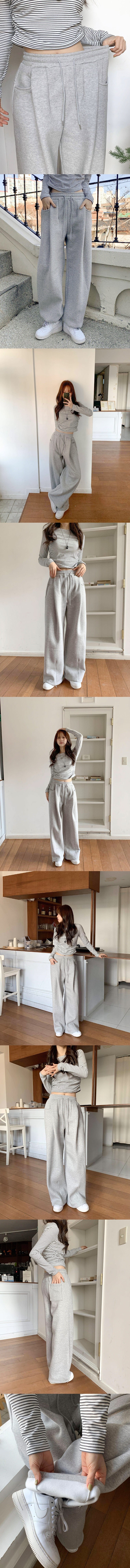  正韓 保暖休閒打褶線條 刷毛內裡抽繩 縮口褲寬褲【R623420】