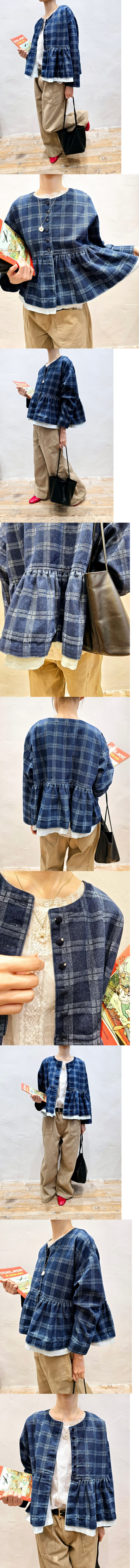  正韓 可愛拼接格紋層次微傘版 上衣【A72231】韓國代購