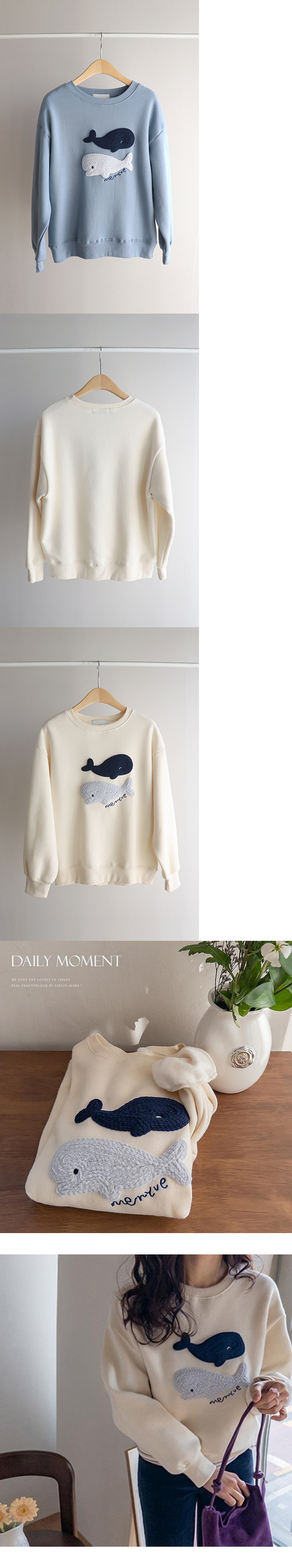 正韓 可愛立體鯨魚刺繡衛衣 內刷毛上衣T【V72241】韓國代購