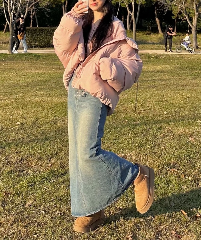 正韓 蓬鬆可愛感 保暖高領連羽絨棉 外套【A23235】