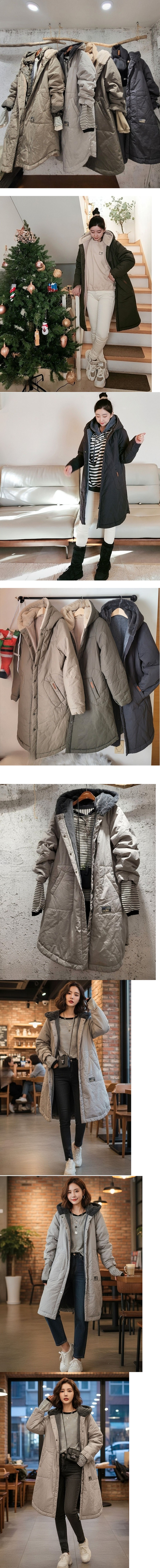  正韓 好保暖連帽毛毛內裡長版鋪棉 外套大衣【F72329】韓國代購