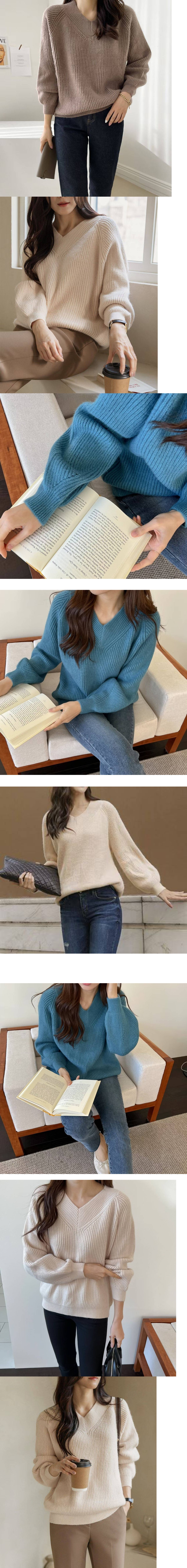 正韓 顯瘦版型 V領連袖針織上衣【H42033】 韓國代購