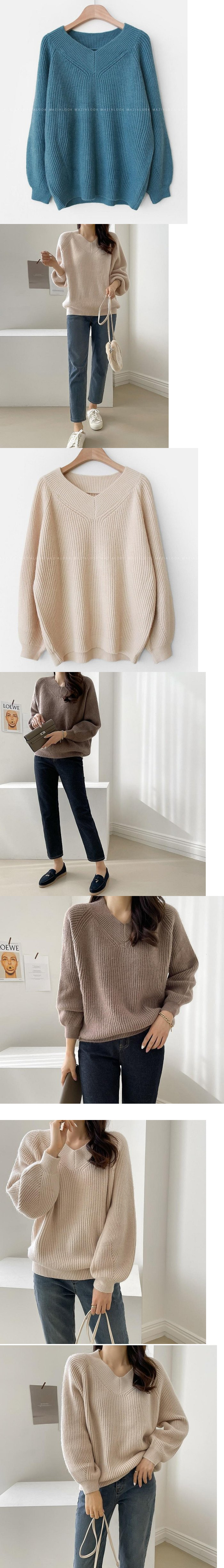 正韓 顯瘦版型 V領連袖針織上衣【H42033】 韓國代購