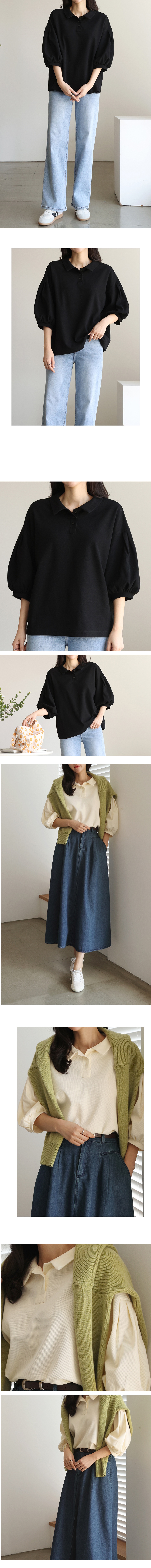  正韓 開扣小蓬袖微落肩感襯衫上衣【B73353】韓國代購