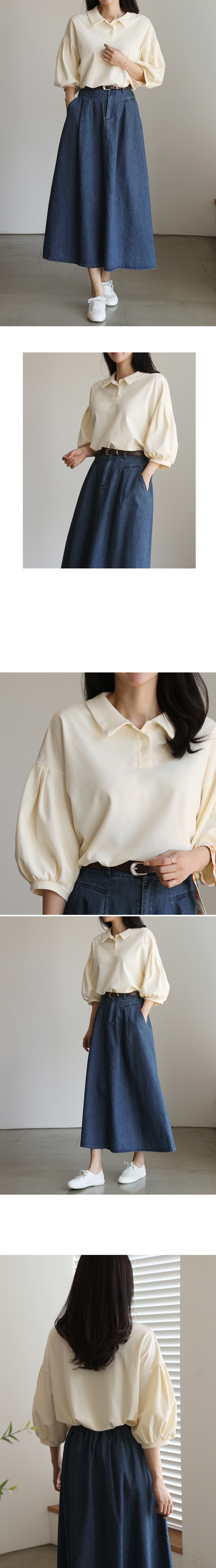  正韓 開扣小蓬袖微落肩感襯衫上衣【B73353】韓國代購