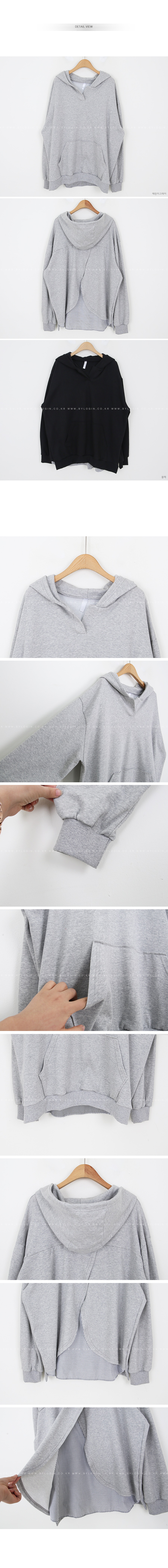 正韓 連帽後拼接開岔條紋 寬鬆口袋T【C73358】韓國代購