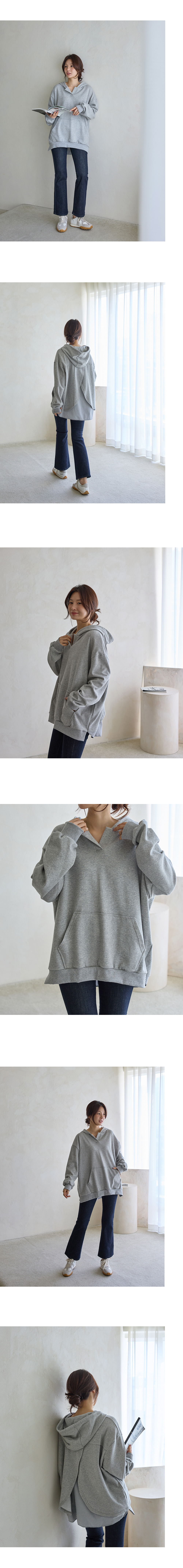 正韓 連帽後拼接開岔條紋 寬鬆口袋T【C73358】韓國代購