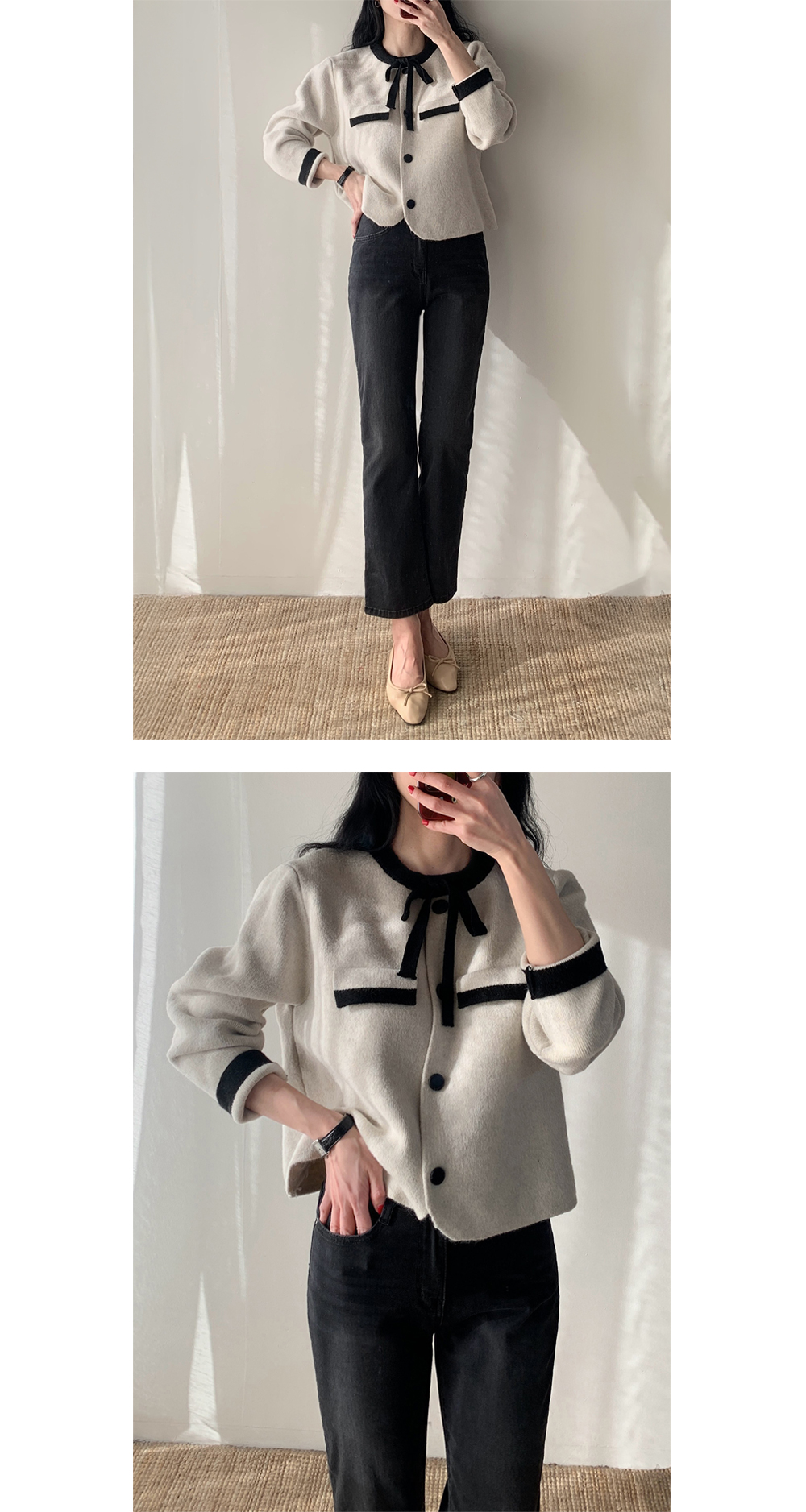  正韓 優雅撞色柔軟蝴蝶結針織外套【C74402】韓國代購