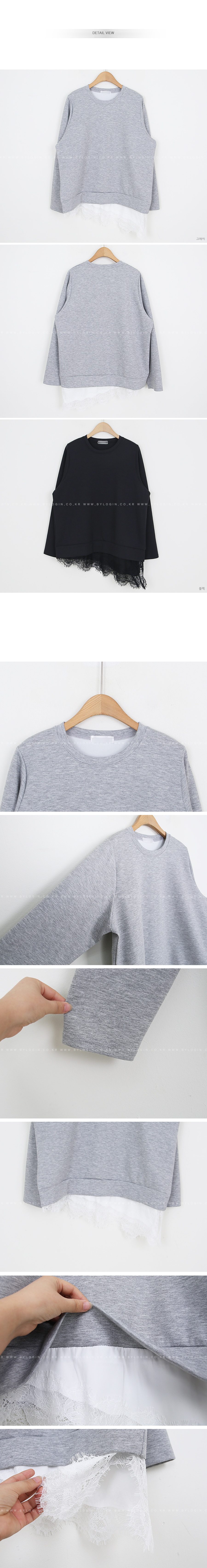  正韓 拼接蕾絲不規則斜邊棉T上衣【C74403】 韓國代購