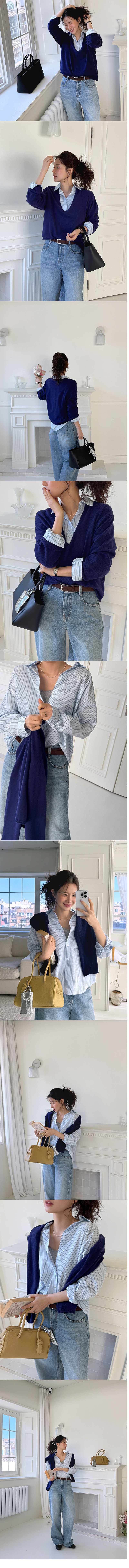 正韓 清爽好搭直條紋寬鬆襯衫【C74407】韓國代購