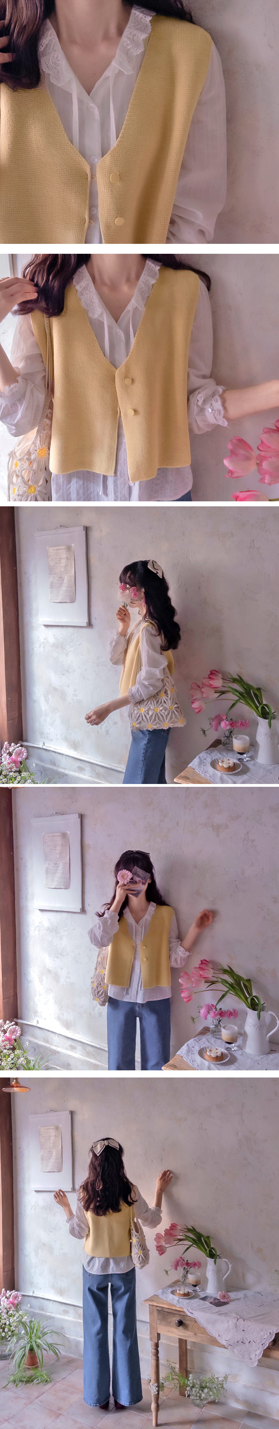 正韓 柔和亮眼V領雙扣 背心【YA74505】韓國代購