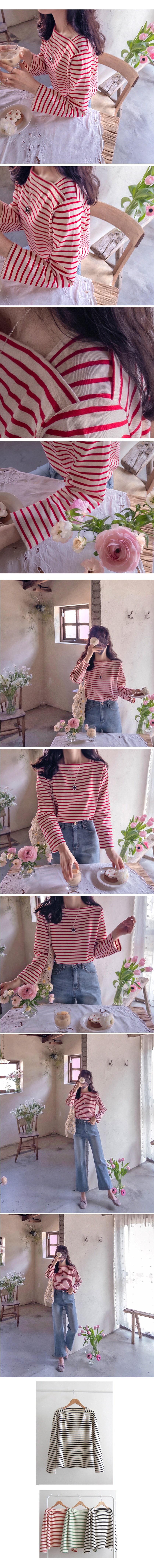  正韓 方領條紋棉T上衣【YA74506】韓國代購