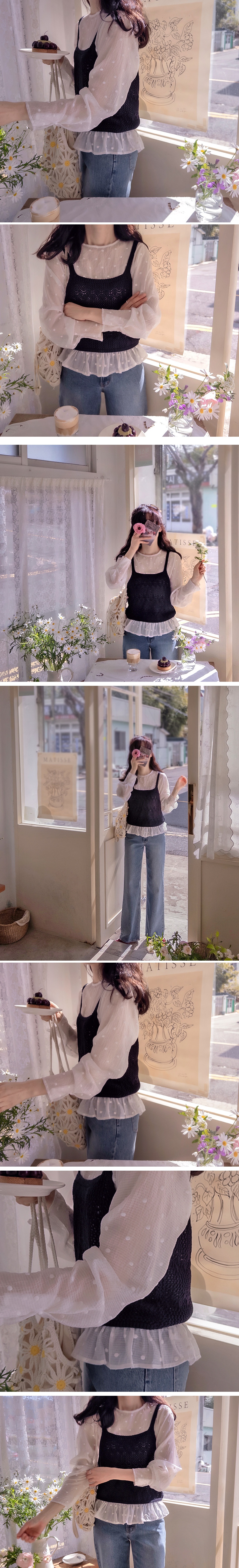 正韓 一套!圓點點繫帶裙擺+針織背心 套裝【YK74509】韓國代購