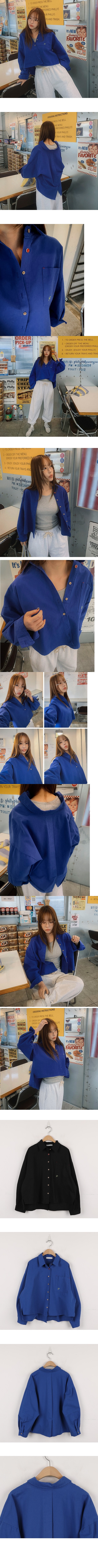 正韓  質感可愛撞色鈕扣半短 寬鬆襯衫【A74601】 