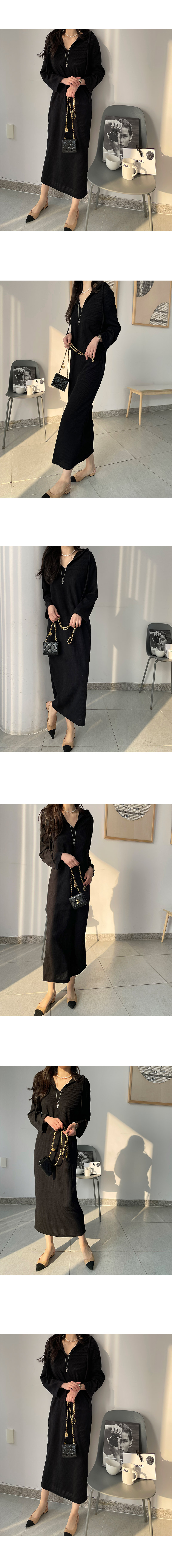 正韓 喜歡~連帽鈕扣V領舒適 連身裙長洋裝【C74702】韓國代購