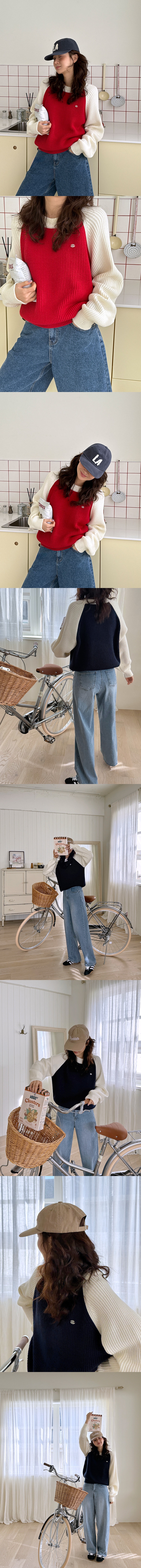 正韓 好看顯瘦版型 插肩撞色配色針織上衣【C74703】韓國代購