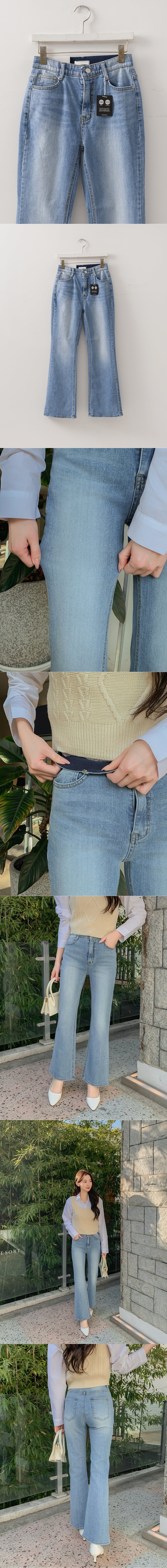 正韓 自然刷色內鬆緊腰 牛仔喇叭褲九分褲【C74706】韓國代購