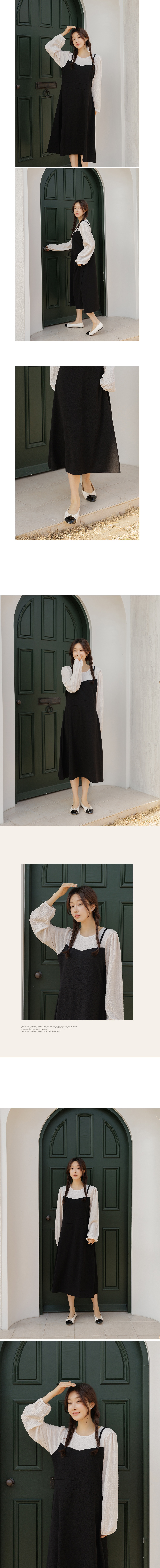   正韓 一件就好看~假兩件配色吊帶裙 長洋裝【C74210】