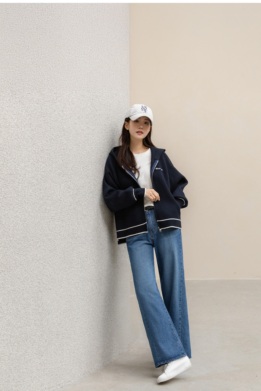  正韓 垂落連帽 刺繡字母連帽針織外套【C74291】韓國代購