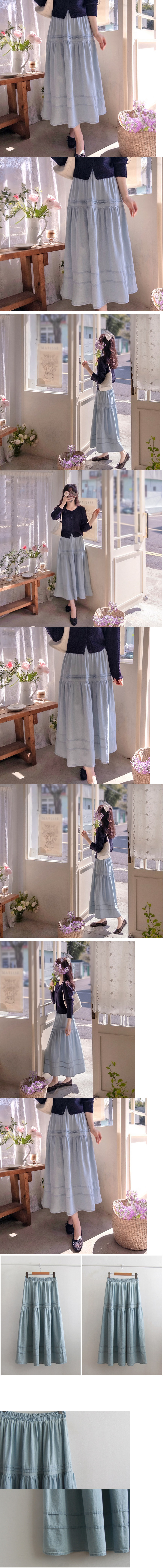  正韓  清新 細褶 鬆緊腰飄逸輕牛仔裙【A74297】