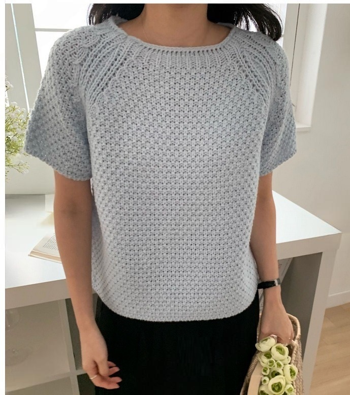  正韓 華夫格質感圓領針織短袖上衣【A74351】韓國代購