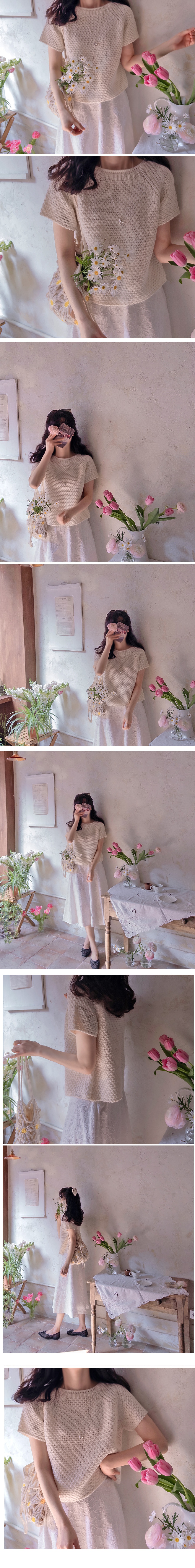  正韓 華夫格質感圓領針織短袖上衣【A74351】韓國代購