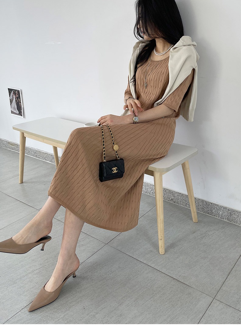 正韓 好彈性 麻花針織連身裙  長洋裝【C74352】韓國代購