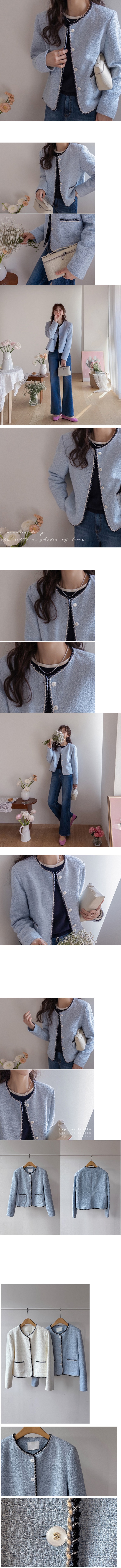 正韓  撞色領口配色邊花呢外套【A74357】