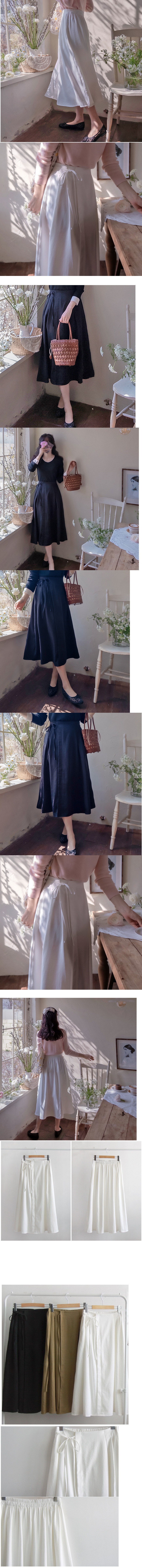  正韓  側邊緞帶後腰鬆緊帶 長裙【A74358】