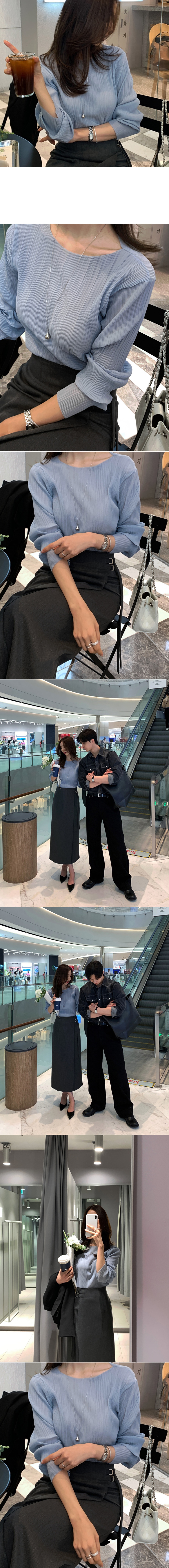  正韓 柔和直線修身皺褶感上衣T【C74412】韓國代購