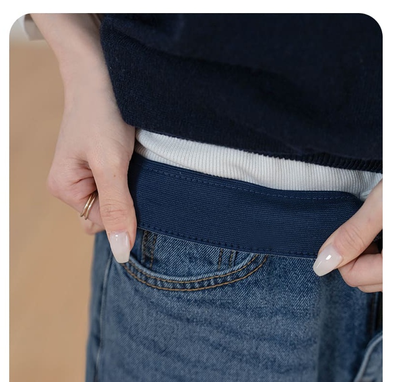  正韓 內鬆緊腰 愛心刺繡牛仔褲直筒寬褲長褲【C74423】韓國代購