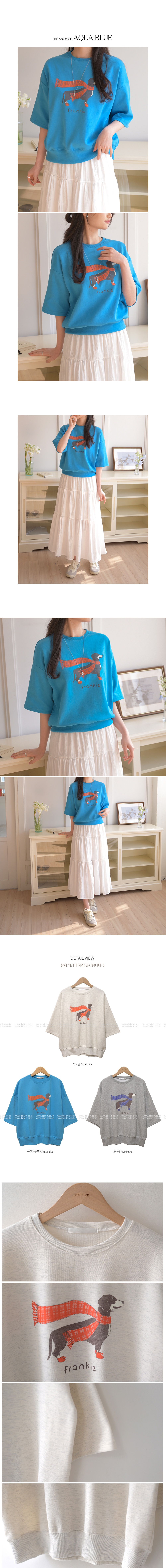 正韓 休閒可愛小狗印花 圓領落肩七分上衣T【D75202】韓國代購