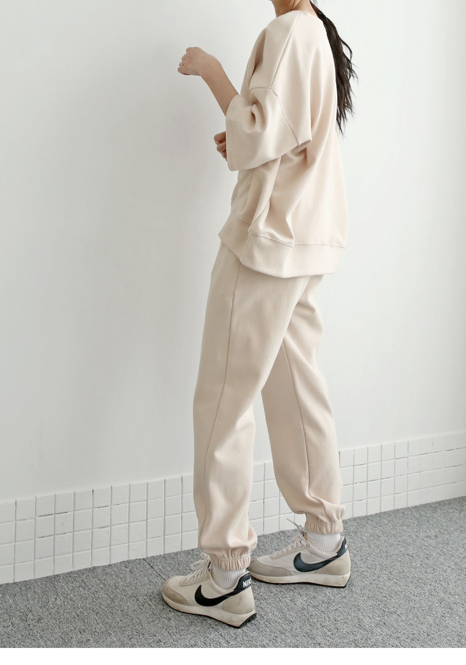 正韓 一套!落肩寬鬆T五分袖上衣+縮口褲 套裝運動【A75807】韓國代購