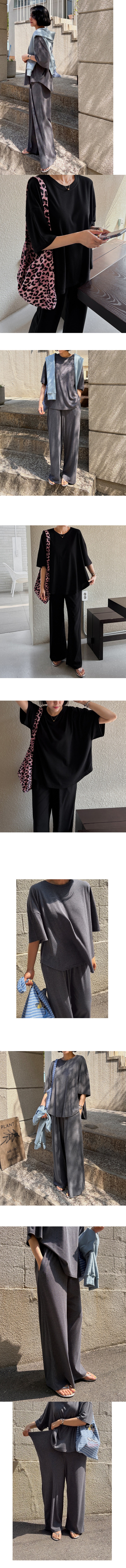  正韓 一套~好彈性寬鬆螺紋上衣+寬褲套裝【D75903】韓國代購