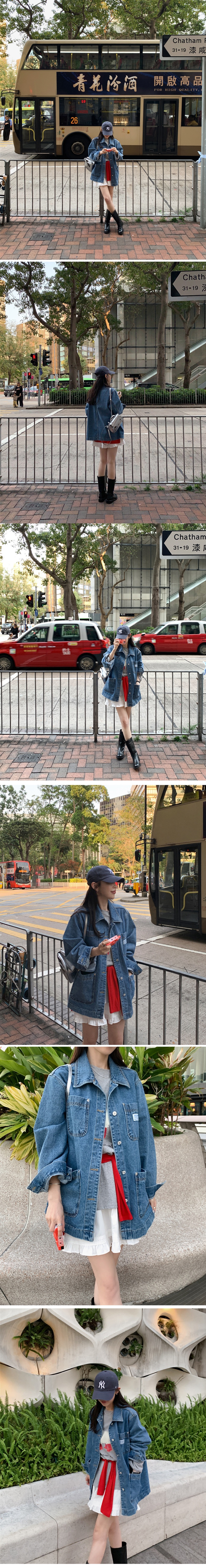 正韓 復古水洗長版牛仔襯衫外套【D75905】】韓國代購