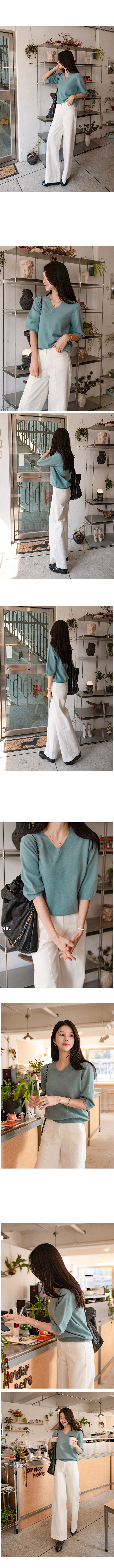 正韓 簡約柔軟V領修飾七分袖 針織上衣【W75001】韓國代購