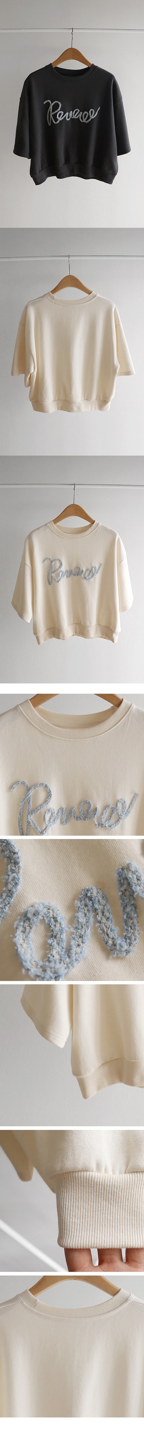 3D立體撞色字母 寬袖五分袖棉T上衣【E75268】