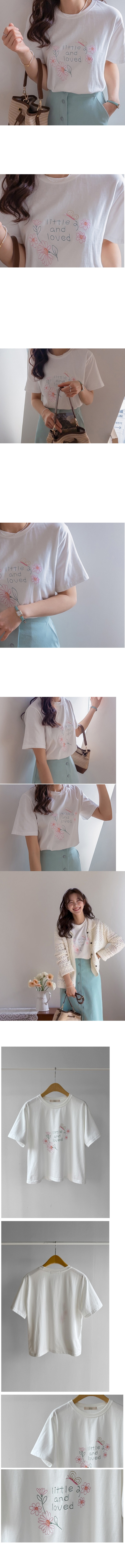 正韓  愛心花卉刺繡絲質短袖T【B75269】