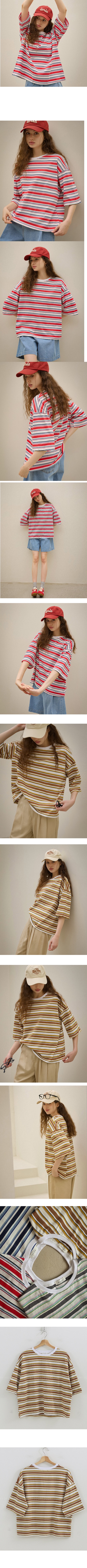 正韓  休閒配色條紋寬鬆 遮手臂T上衣【A75271】 