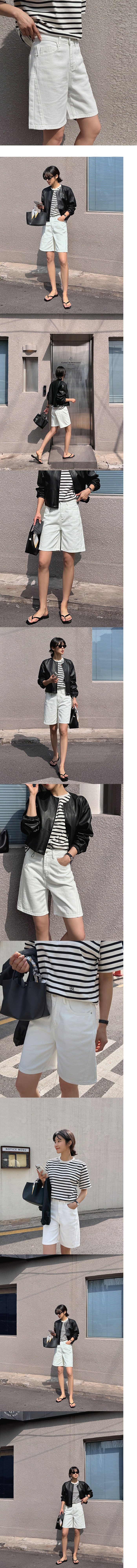   正韓 個性斜切車線五分褲 牛仔白色【A75327】韓國代購