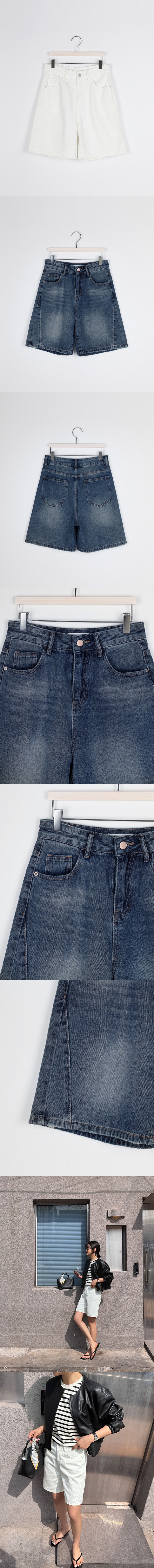   正韓 個性斜切車線五分褲 牛仔白色【A75327】韓國代購