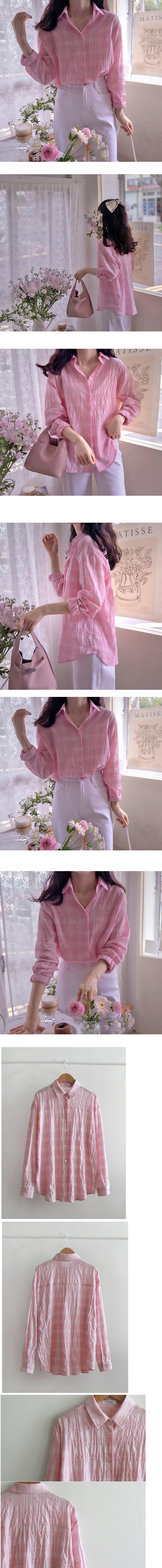 正韓  亮眼活力褶皺紋理 寬鬆格紋襯衫【B75326】 