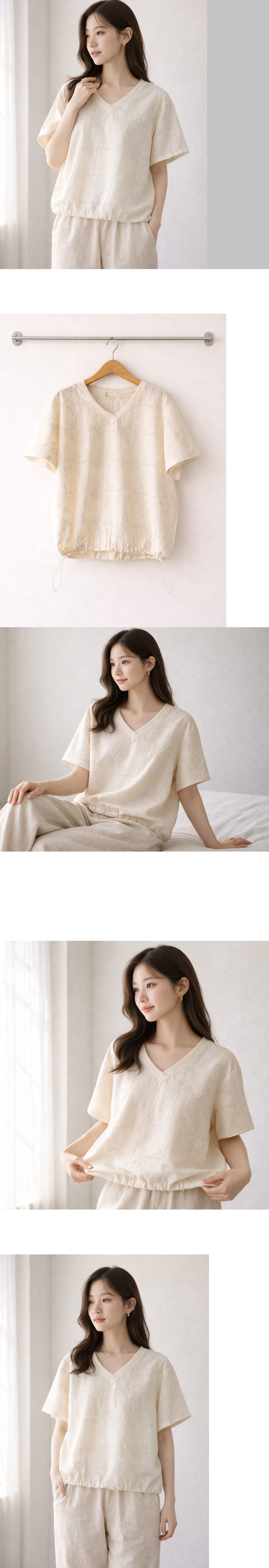   正韓 刺繡V領下抽繩上衣【E75328】韓國代購