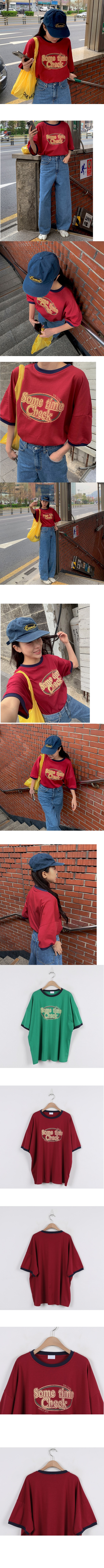 正韓  復古印花撞色寬袖落肩T 上衣【A75332】 