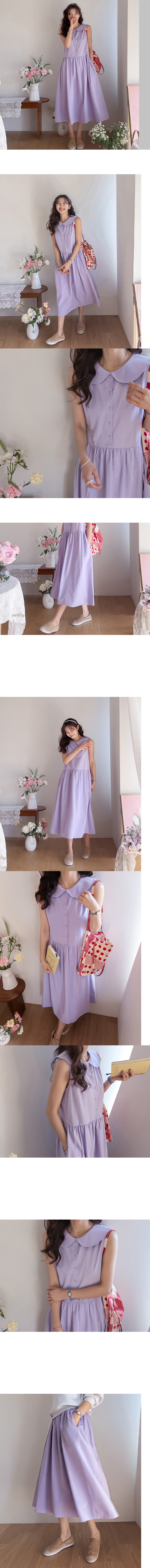 正韓 輕柔質感小圓領排扣 有口袋寬鬆背心裙 長洋裝【E75351】韓國代購