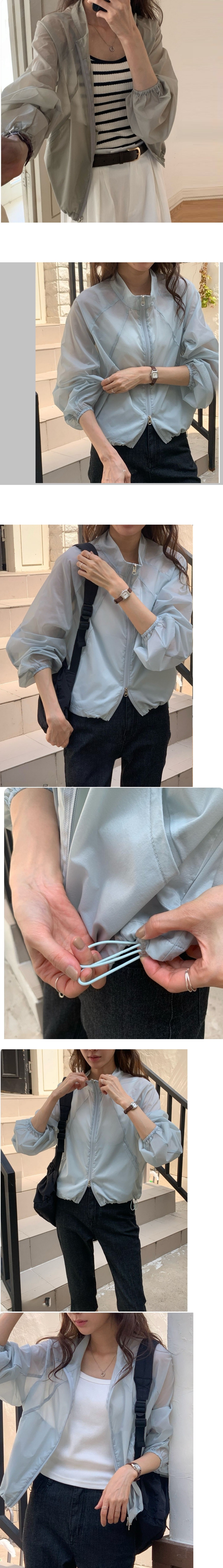  正韓 薄款防曬透膚拉鍊 抽繩外套 【R76246】韓國代購